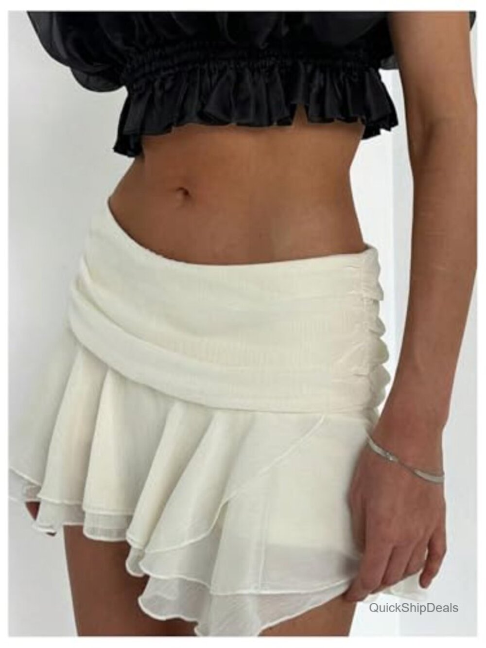 Women's Tiered Ruffle Flared Mini Skirt Rave Party Low Waist - Picture 3 of 5